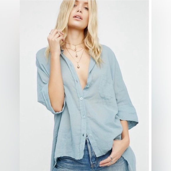 Free People Tops - Free People Oversized Best of Me Waterfall Top in Blue Women’s Size S Bohemian